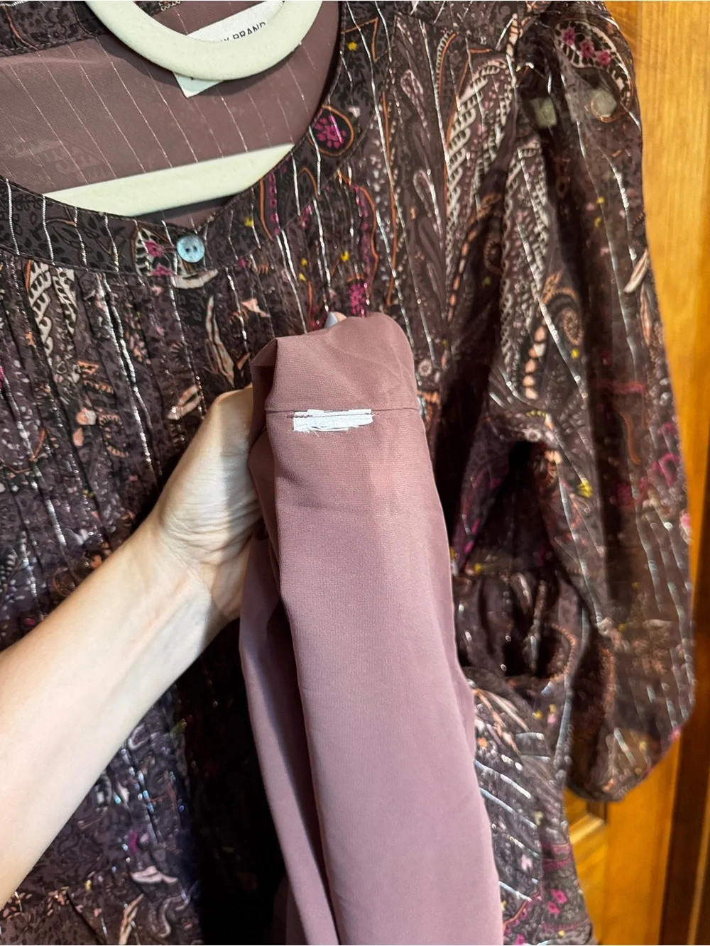 297. Lucky Brand Plum Paisley Long-Sleeve Tiered Dress - Picture 8 of 8